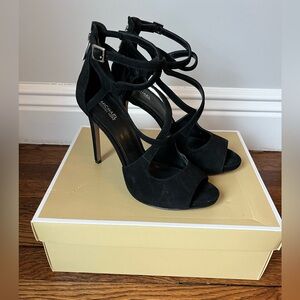 Michael Kors Catia Strappy Heels, Black Suede – Size 9